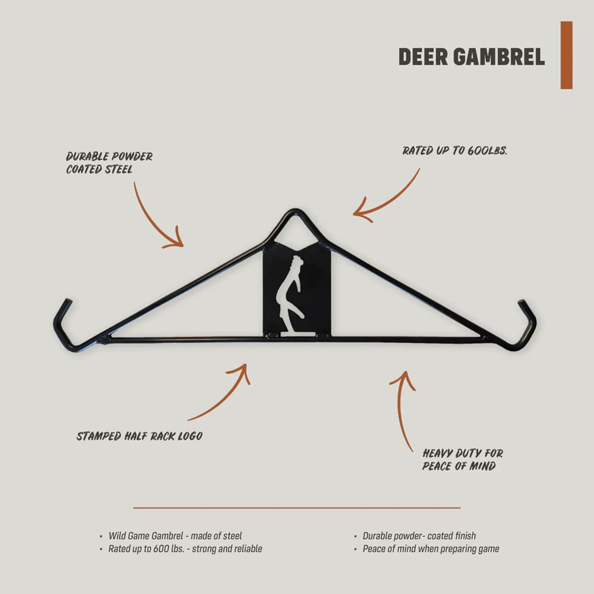 Hanging Deer Gambrel Half Rack - Strong & Reliable Deer Hanger for Skinning Holds up to 600 lbs - Powder-Coated Finish