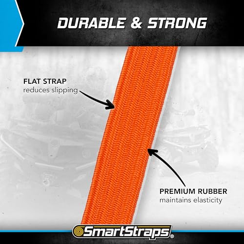 SmartStraps - SmartStraps 215 Bungee Cords (10pc Value Pack) – Secure Luggage, Coolers and Other Light Loads for Transport – Flat Strap Bungee Cords Distribute Load to Reduce Slipping
