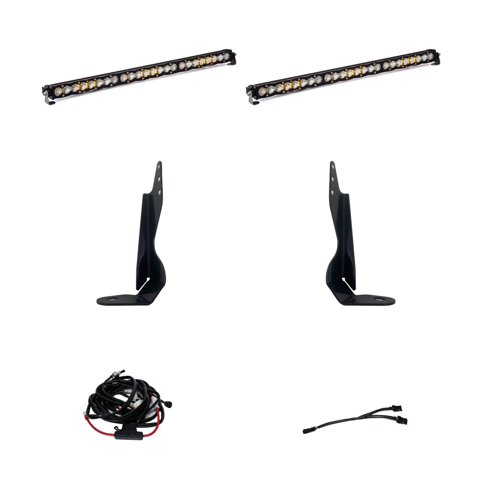 Baja Designs S8 30-inch Dual LED Bar Grille Light Kit for Chevy Sierra 2500HD/3500HD 2020-22 (Driving/Combo; Clear)