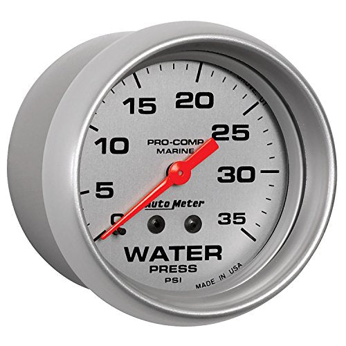 Gauge AutoMeter 200773-33 Water Press (Marine Silver Ultra-Lite 2 5/8", 35Psi, Mechanical, Marine Silver)