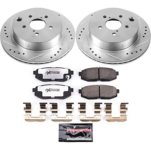 Power Stop K6978-26 Z26 Carbon Fiber Brake Pads Rear with Drilled & Slotted Brake Rotors Kit For Subaru Forester 2014-2018 [Model Specific]