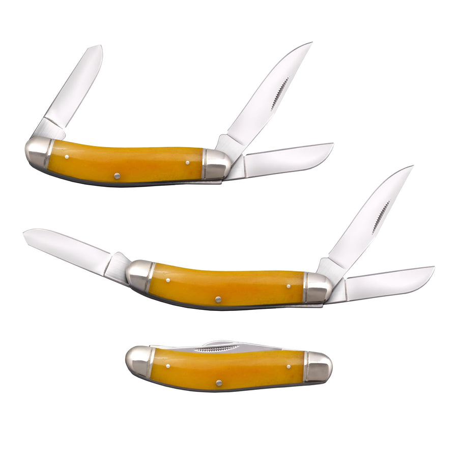 COLD STEEL Stockman Gentlemen's Versatile Practical Durable Compact Pocket Folding Knife - 3 Blades; Yellow Bone Handle; Slip Joint Lock