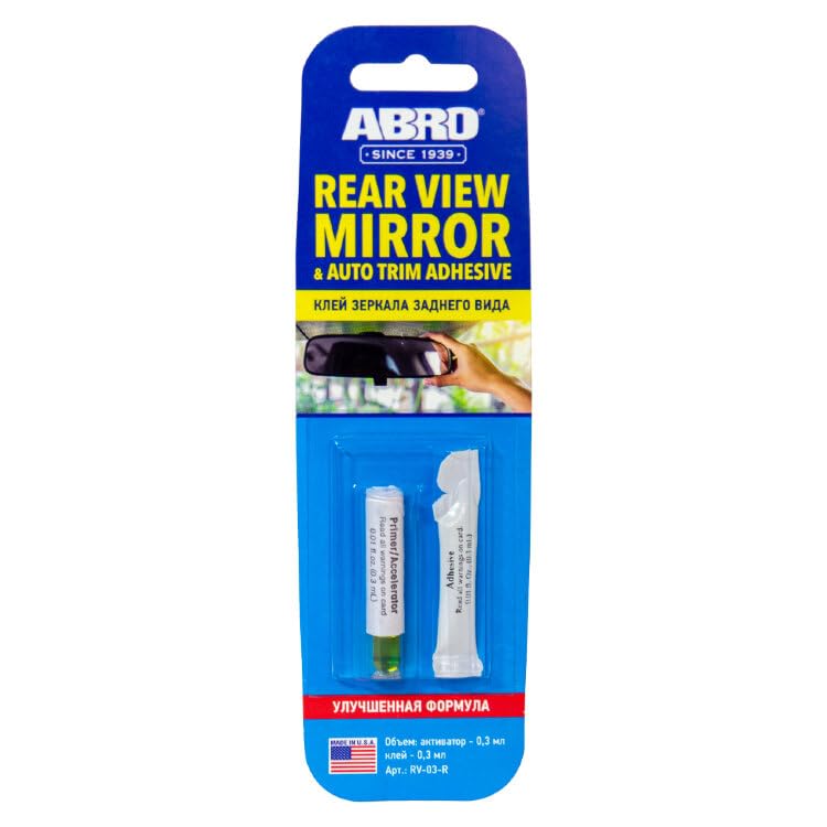 ABRO Adhesive Rear View Mirror, Two-Step Application, Ultra-Strong Permanent Bond, Ideal for Auto Trim Attachment, Quick-Set Solution for Mirrors, Trim, and Moldings