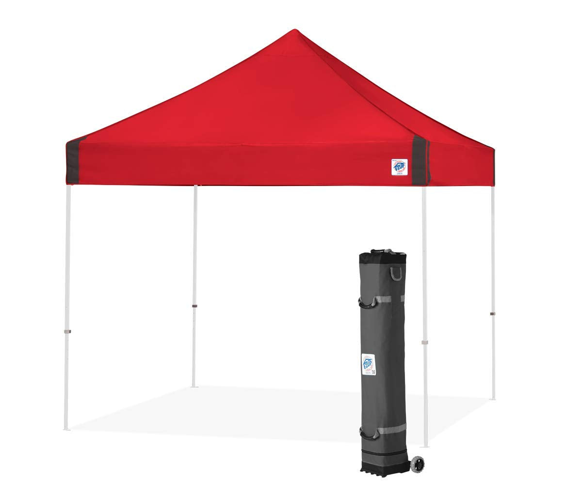E-Z UP Instant Shelter Vantage Canopy, 10' x 10', White Powder-Coated Steel Frame with Wide-Trax Roller Bag & 4 Piece Spike Set, Punch
