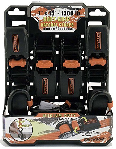 31408 Erickson Soft Grip Ratchet Strap (with Cap Locks, 1" x 15', 1300 lbs.), 4 Pack