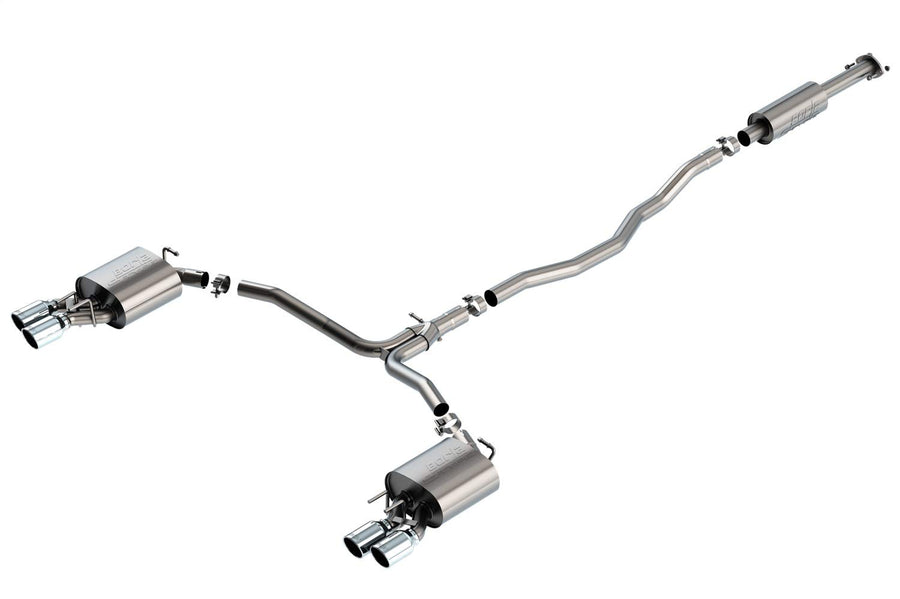 S-Type Borla Cat-Back Exhaust System 2.5 in. 2.25 in. Dual Round Rolled Angle-Cut Stainless Steel Short 3.5 in. Tip Size Dual Split Rear Exit Cat-Back Exhaust System