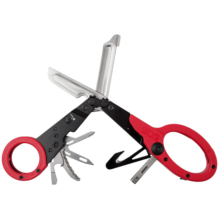 SOG ParaShears Stainless Steel Lightweight Multi-Tool, 11 Tools Compound Leverage Technology, Red
