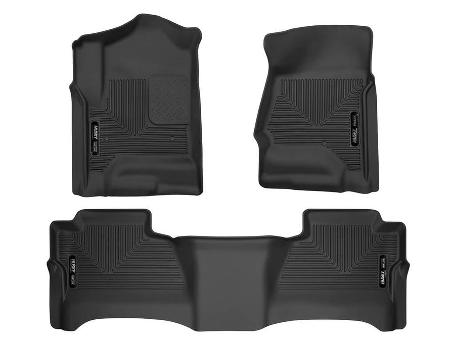Weatherbeater Husky Liners Floor Mats | Fits 2014 - 2018 Chevrolet Silverado & GMC Sierra 1500 Crew Cab; 15-19 Silverado/Sierra 2500/3500 Crew Cab (Footwell Cvg) | Front & 2nd Row, 3-pc Black - 98231