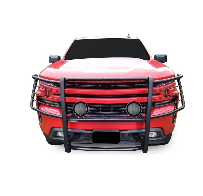 Bumper Guard Black Horse Grille Brush Modular Black Come with Pair of 5.3" Dia.LED Lights with Black Trim Rings Compatible with 2019-2021 Silverado 1500|2022-2022 Silverado 1500 LTD -17GT29MA-PLFB