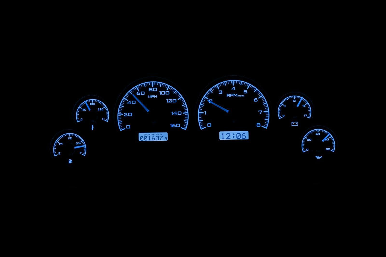 Dakota Digital VHX-94F-MUS-K-B Analog Dash Gauge System Compatible with 1994-2004 Ford Mustang Black Alloy Style Blue Backlighting
