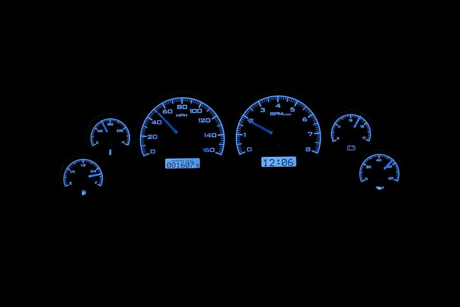 Dakota Digital VHX-94F-MUS-K-B Analog Dash Gauge System Compatible with 1994-2004 Ford Mustang Black Alloy Style Blue Backlighting