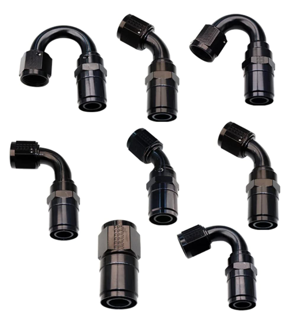 FRAGOLA Fitting, Hose End, 4 an Hose Crimp to 4 an Female, Crimp-On, 45 Degree, Aluminum, Black Anodize, Each