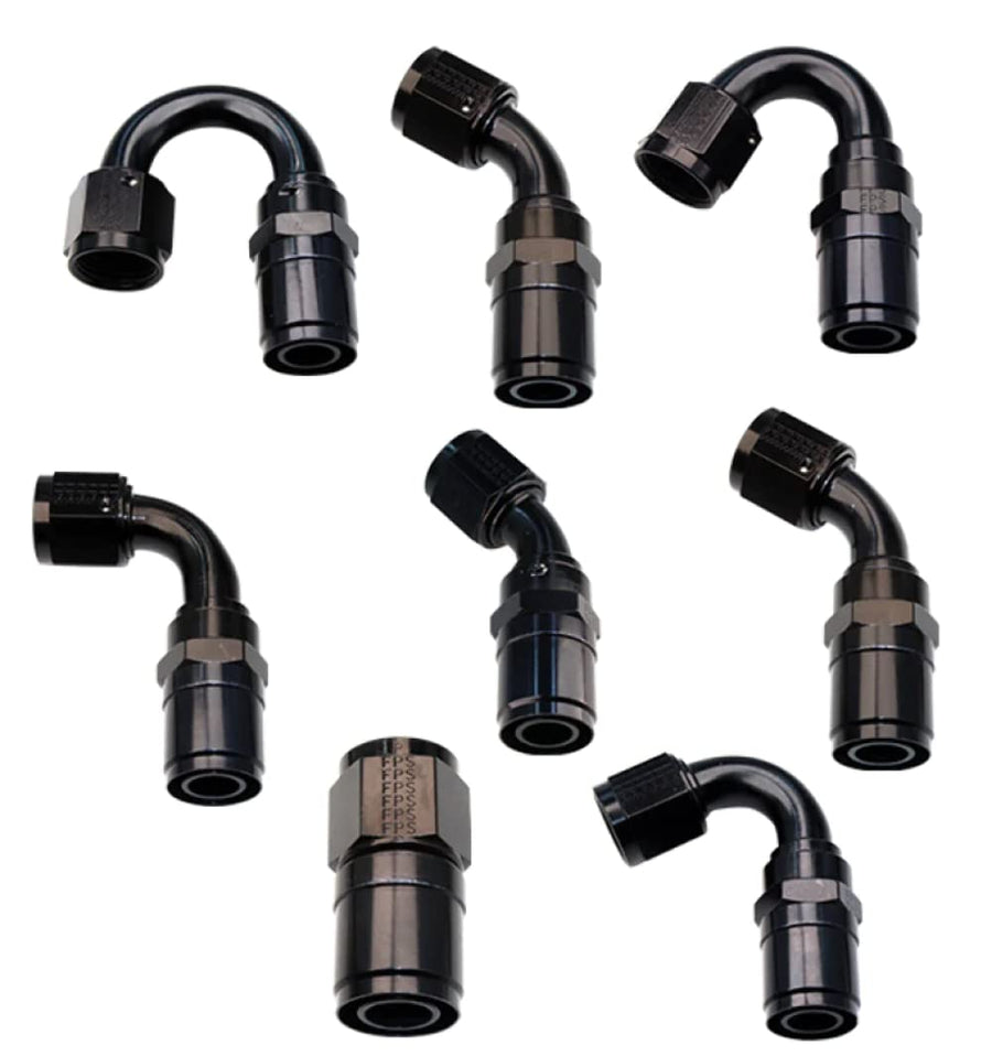 Fragola Hose End Fitting, Crimp-On, 120 Degree, 10 an Hose Crimp to 10 an Female, Aluminum, Black Anodize, Each