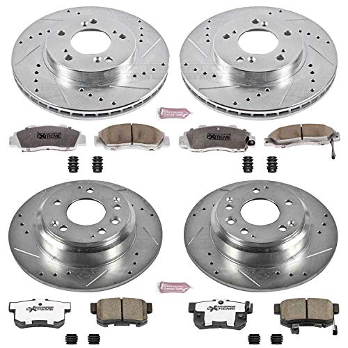 Power Stop Z26 Carbon Fiber Brake Pads with Drilled & Slotted Brake Rotors Kit Front and Rear