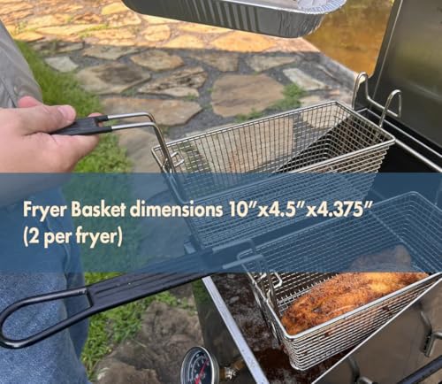 Bayou Classic 700-701 Stainless 4-gal Bayou Fryer Includes 2 Stainless Mesh Baskets Fry Thermometer Drain Valve High Pressure Regulator w/ 48-in Stainless Braided LPG Hose