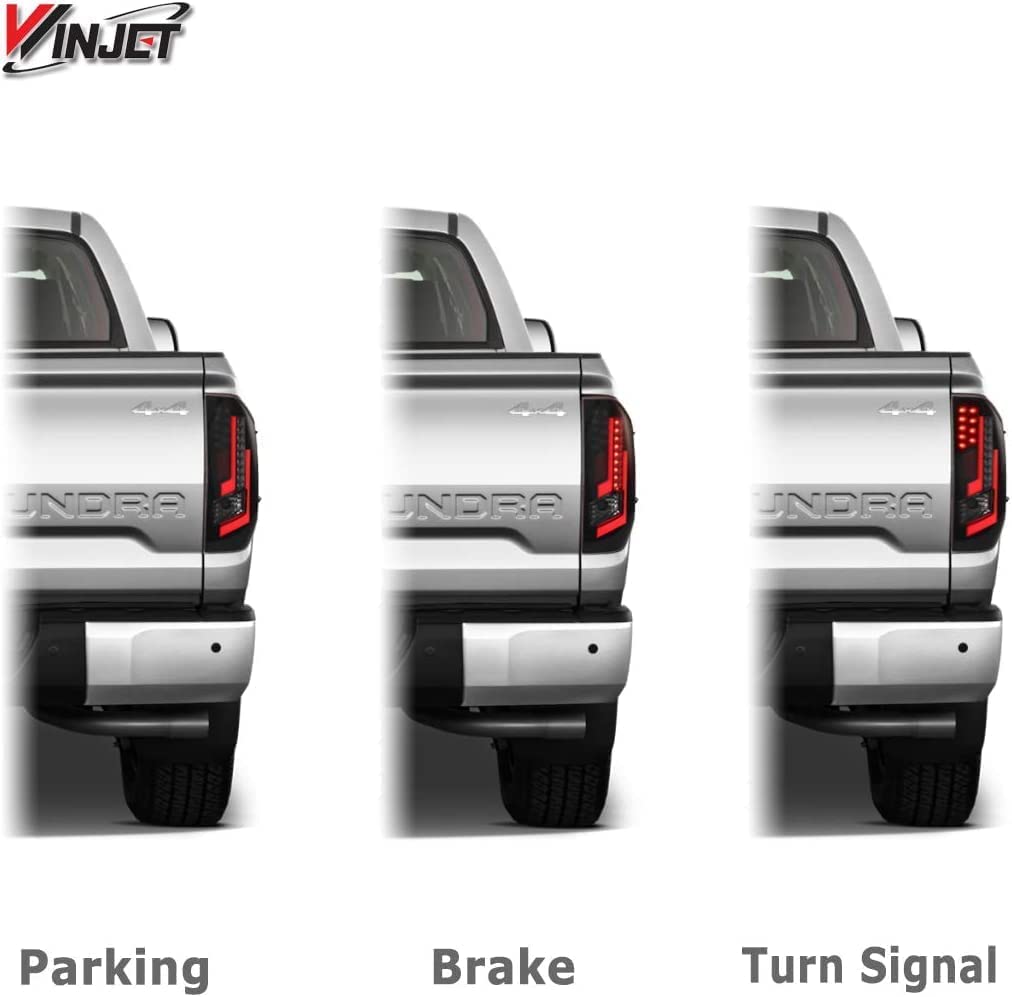 Off Road Series Winjet LED Taillights Assembly for [2014 2015 2016 2017 2018 2019 2020 Toyota Tundra] DRL LED Tail lights Rear Light Brake Lights Tail Lamps 1 Pair Glossy Black/Clear