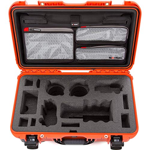 Waterproof Nanuk 935 Carry-On Hard Case with Lid Organizer for Sony a7R Size Camera w/Wheels - Orange