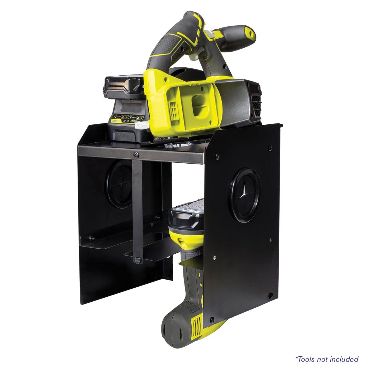 2-Bay Montezuma Steel Power Tool Holder and Organizer Storage Rack and Shelf