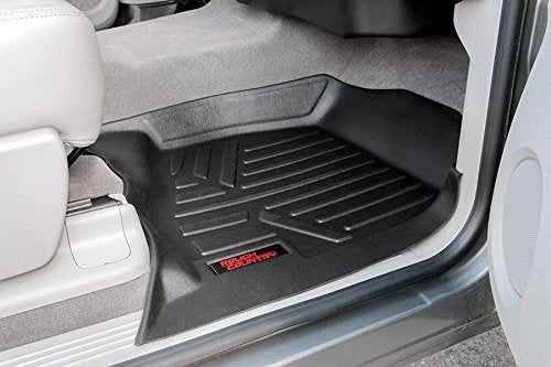 Rough Country All Weather Floor Mats for GMC Sierra & Chevy Silverado 1500/2500HD/3500HD Double Cab (2014-2019) - Non-Slip Waterproof Flexible Floor Mat, Front & Rear Set