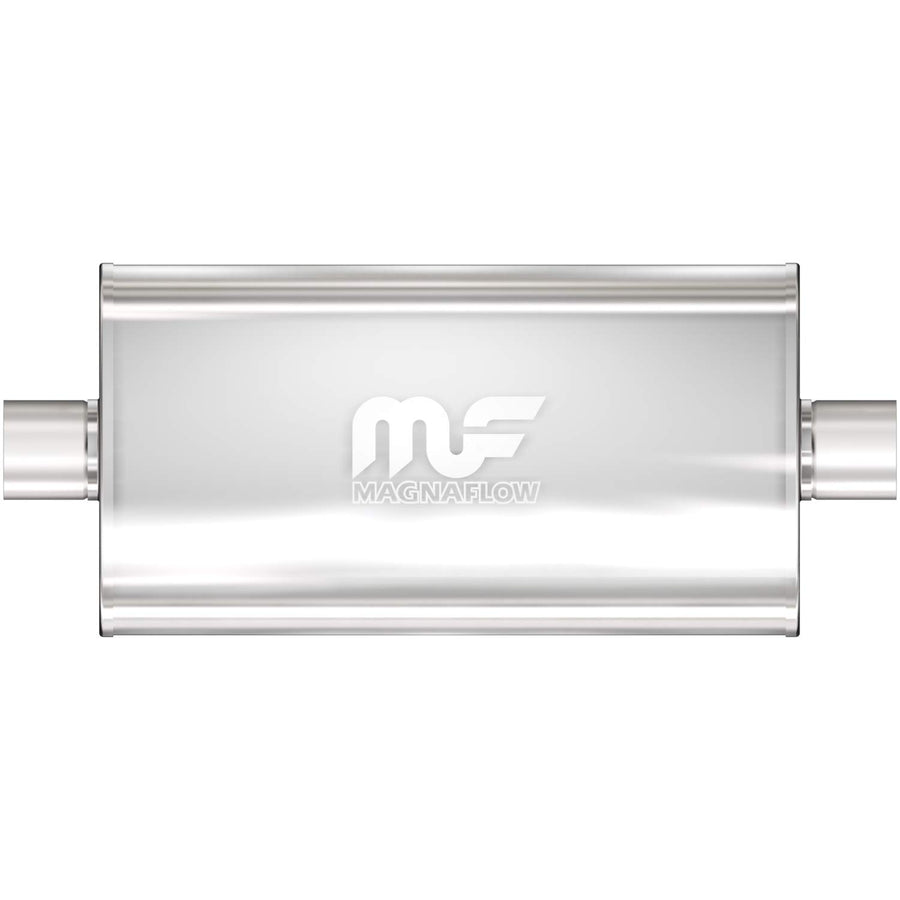 Performance MagnaFlow Exhaust Muffler 12576: 2.5"/2.5" Inlet/Outlet, 5x11x22" Oval, Stainless Steel, Satin Finish
