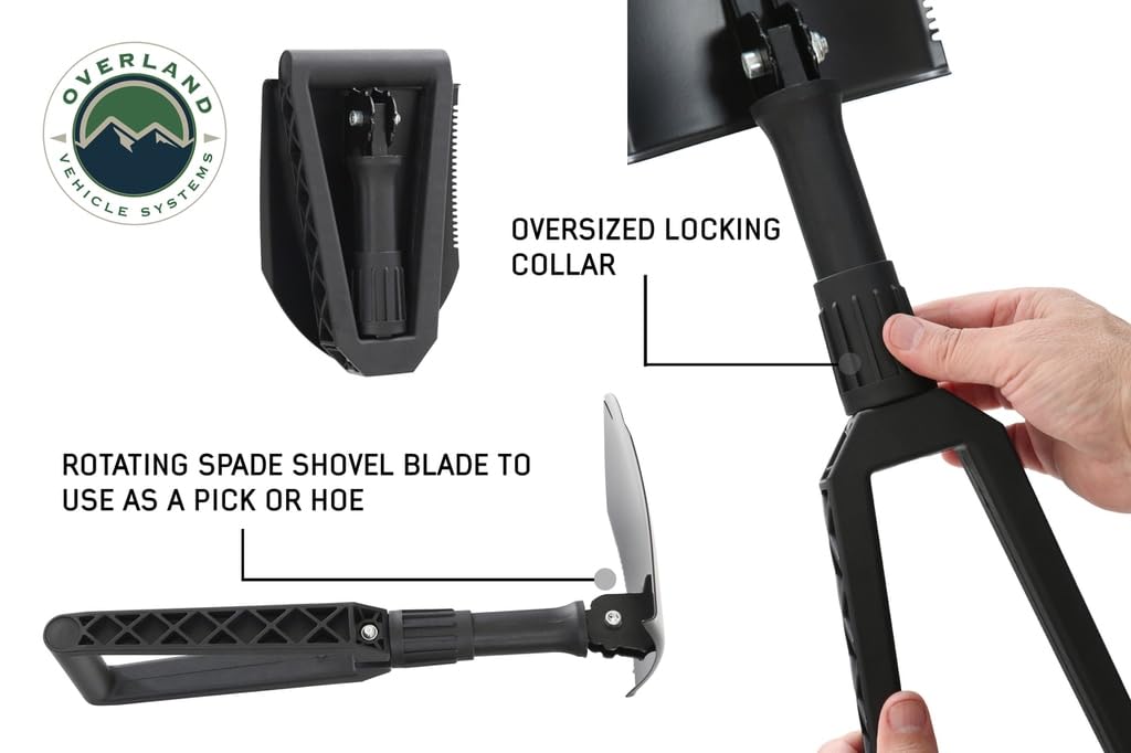 Multi Functional Overland Vehicle Systems Military Style Utility Shovel with Nylon Carrying Case