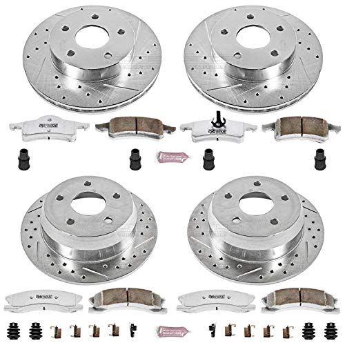 Power Stop K2148-26 Z26 Carbon Fiber Brake Pads Front and Rear with Drilled & Slotted Brake Rotors Kit For Jeep Grand Cherokee 1999-2002 [Model Specific]