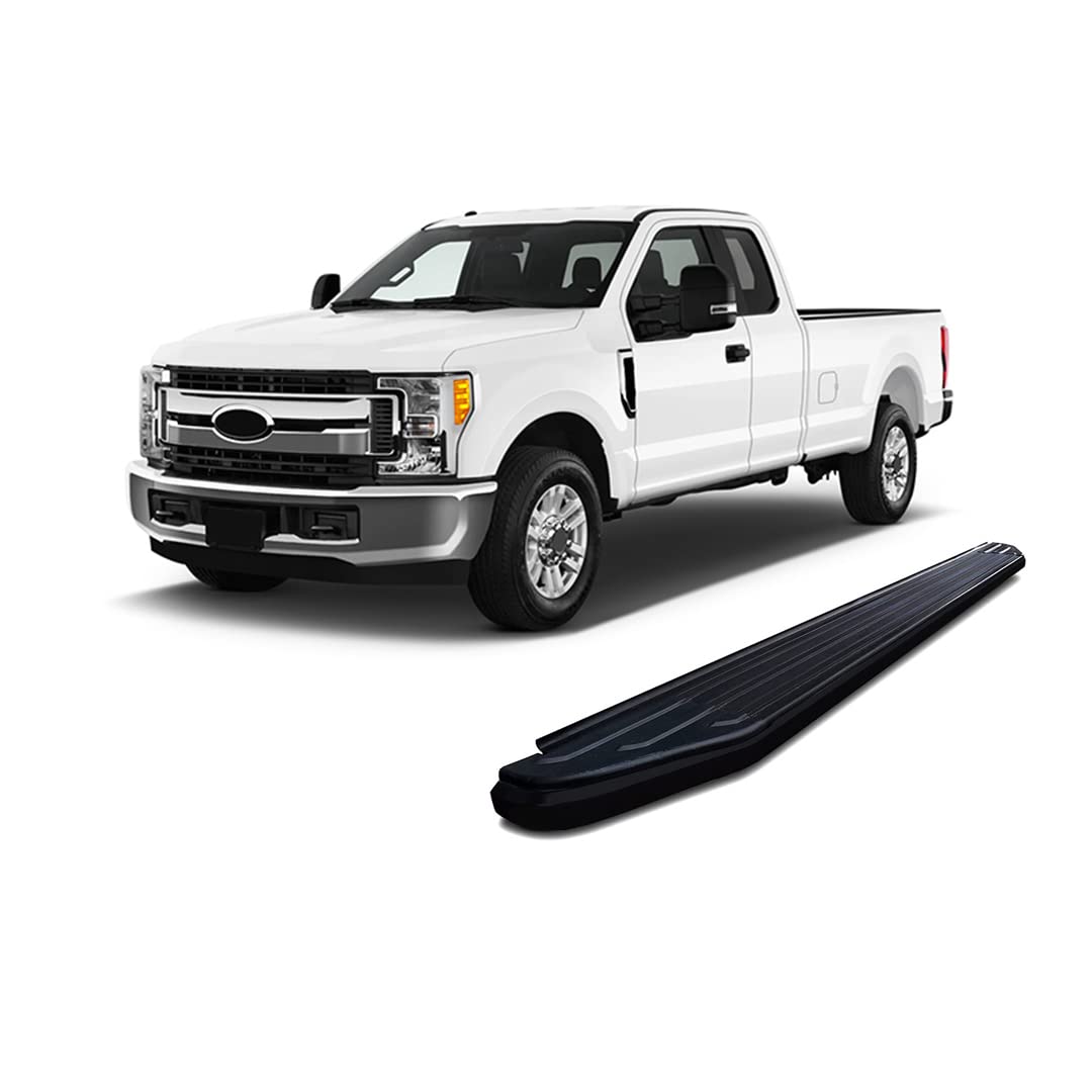 Peerless Black Horse Running Boards Compatible with 2017-2023 Ford F-250/F-350/F-450/F-550 Super Duty|2015-2023 Ford F-150-PR-F279BK