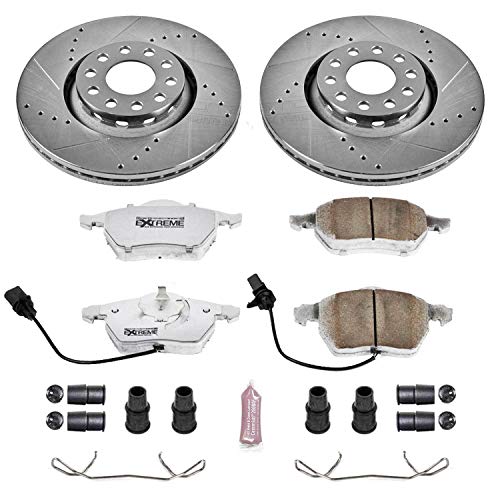 Power Stop K636-26 Z26 Front Carbon Fiber Brake Pads with Drilled & Slotted Brake Rotors Kit For Audi A4, Audi A4 Quattro, Audi A6, Audi A6 Quattro [Model Specific]