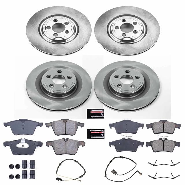 Power Stop KOE6283 Stock Replacement Front & Rear Brake Kit and 1 Front & 1 Rear Sensor Wires For Jaguar XF 2010-2015, Jaguar XJ 2010-2015, Jaguar XK 2010-2015 [Model Specific]