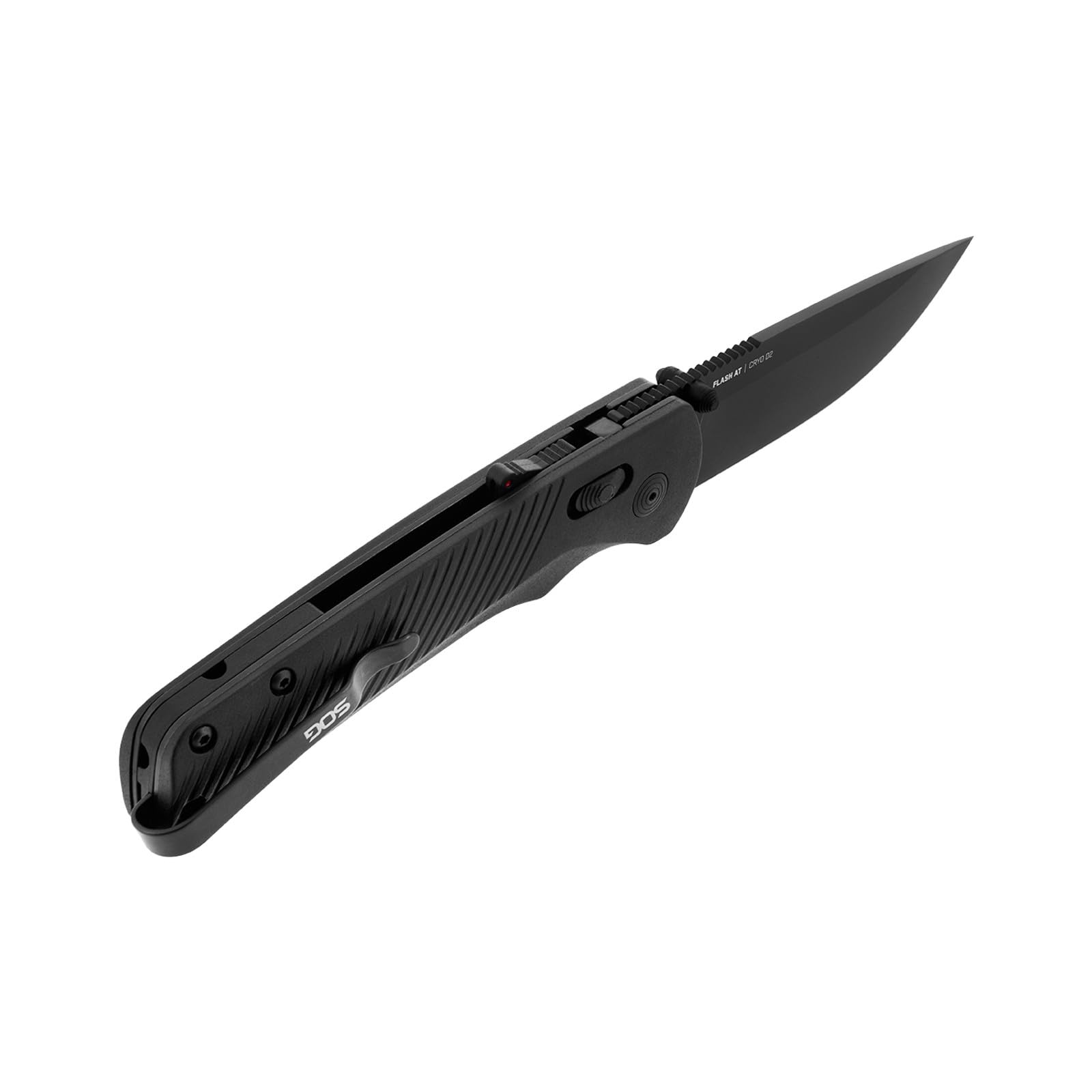 SOG Flash AT Ambidextrous Daily Carry Straight Pocket Folding Knife | Ergonomic Handle & Deep-Carry Clip | D2 Steel Blade, Blackout