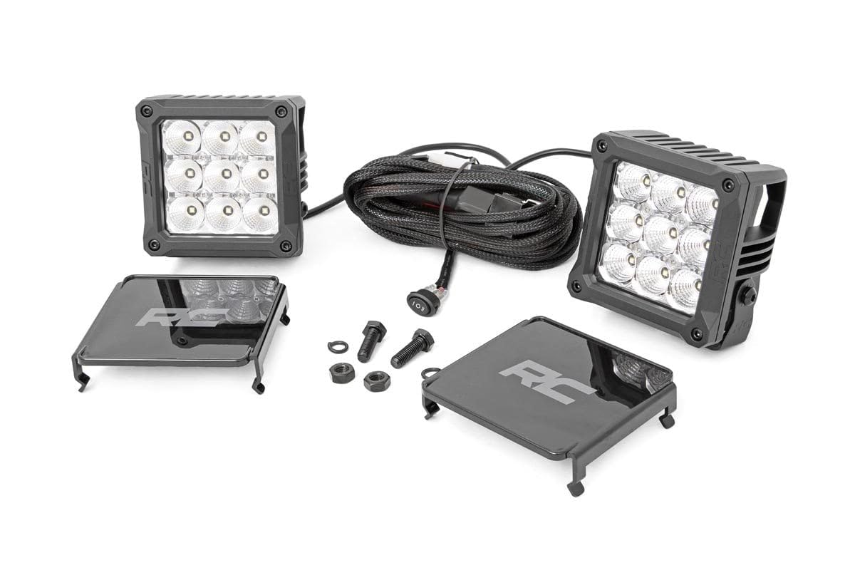 4" Rough Country Chrome Series Square LED Cube Lights | White DRL - 70905DRL, Black