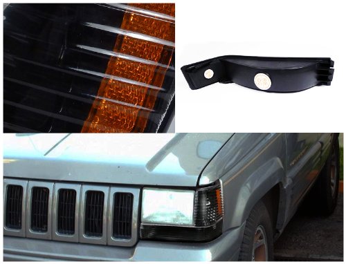 Spec-D Tuning Bumper & Corner Lamps Euro Black for 1993-1996 Jeep Grand Cherokee Left + Right Pair