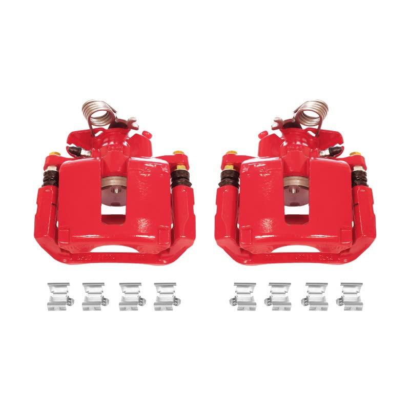 Power Stop Pair of High-Temp Red Powder Coated Rear Calipers For Explorer Flex Police Interceptor Sedan Police Interceptor Utility Special Service Police Sedan Taurus MKS MKT [Model Specific]