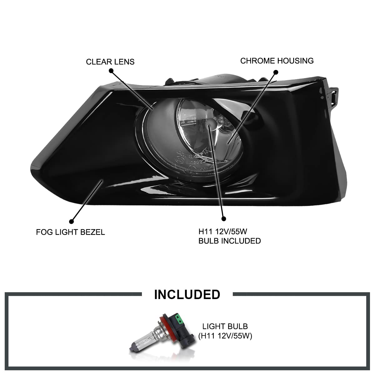 Fog Lights SPEC-D TUNING + H11 Bulbs + Switch Compatible with 2019-2021 Nissan Altima, Left + Right Pair Assembly