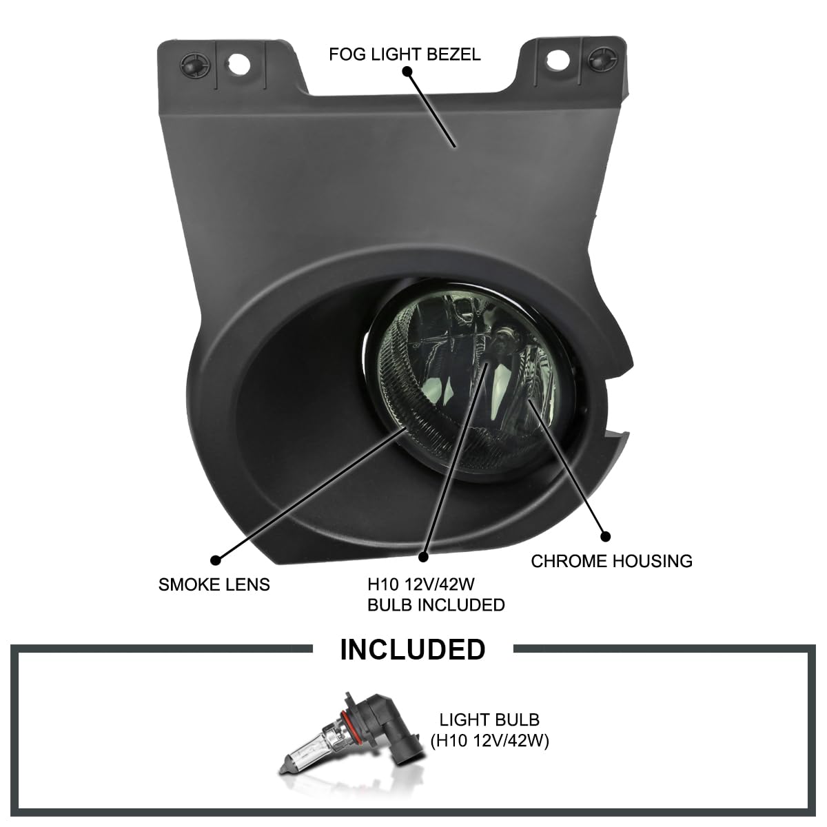 Smoke Fog Lights + Switch + Black Bezels SPEC-D TUNING Compatible with 2011-2014 Ford F-150, L+R Pair Assembly