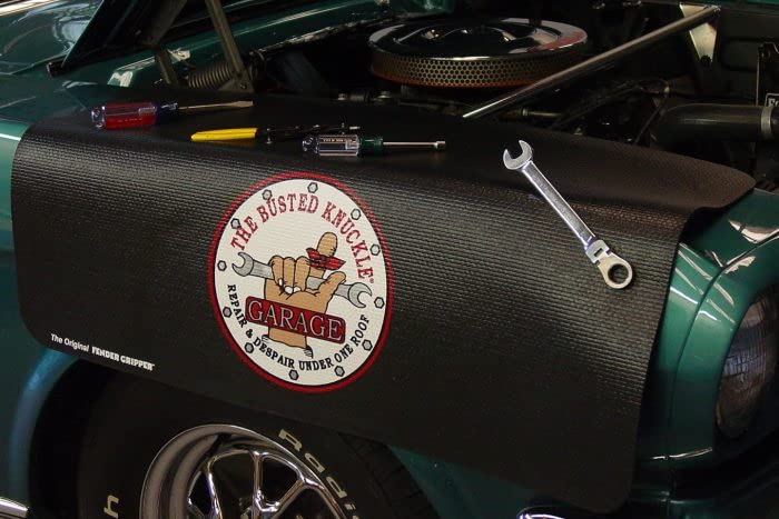 Fender Gripper Cover Fender with The Busted Knuckle Garage Logo | Universal Fit | Standard Size 22" X 34" | FG2309, Black with Color Logo