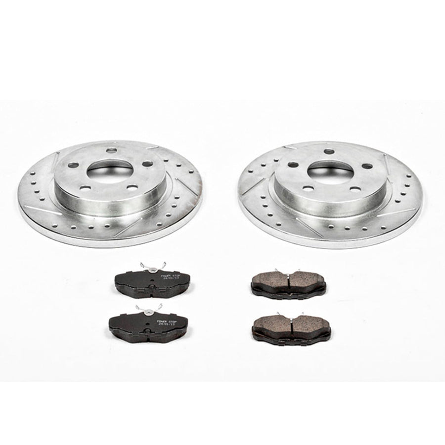 Power Stop K1298 Z23 Carbon Fiber Brake Pads with Drilled & Slotted Brake Rotors Kit Rear