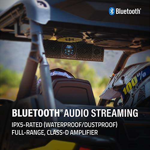 SB18 Sound Storm Laboratories UTV Sound Bar System - 18 Inch Wide, Weatherproof IPX5 Rated, Bluetooth, Amplified, 4 Inch Speakers, 1 Inch Horn Loaded Tweeters, Easy Installation for 12 Volt Vehicles