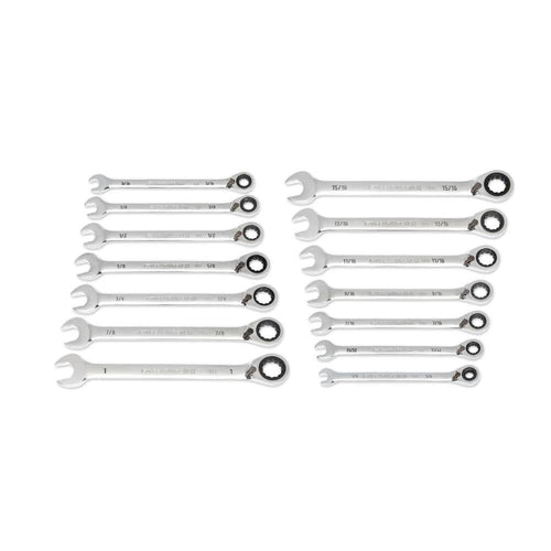 14 Piece GEARWRENCH 90-Tooth 12 Point SAE Reversible Ratcheting Wrench Set with Wrench Roll | 86661