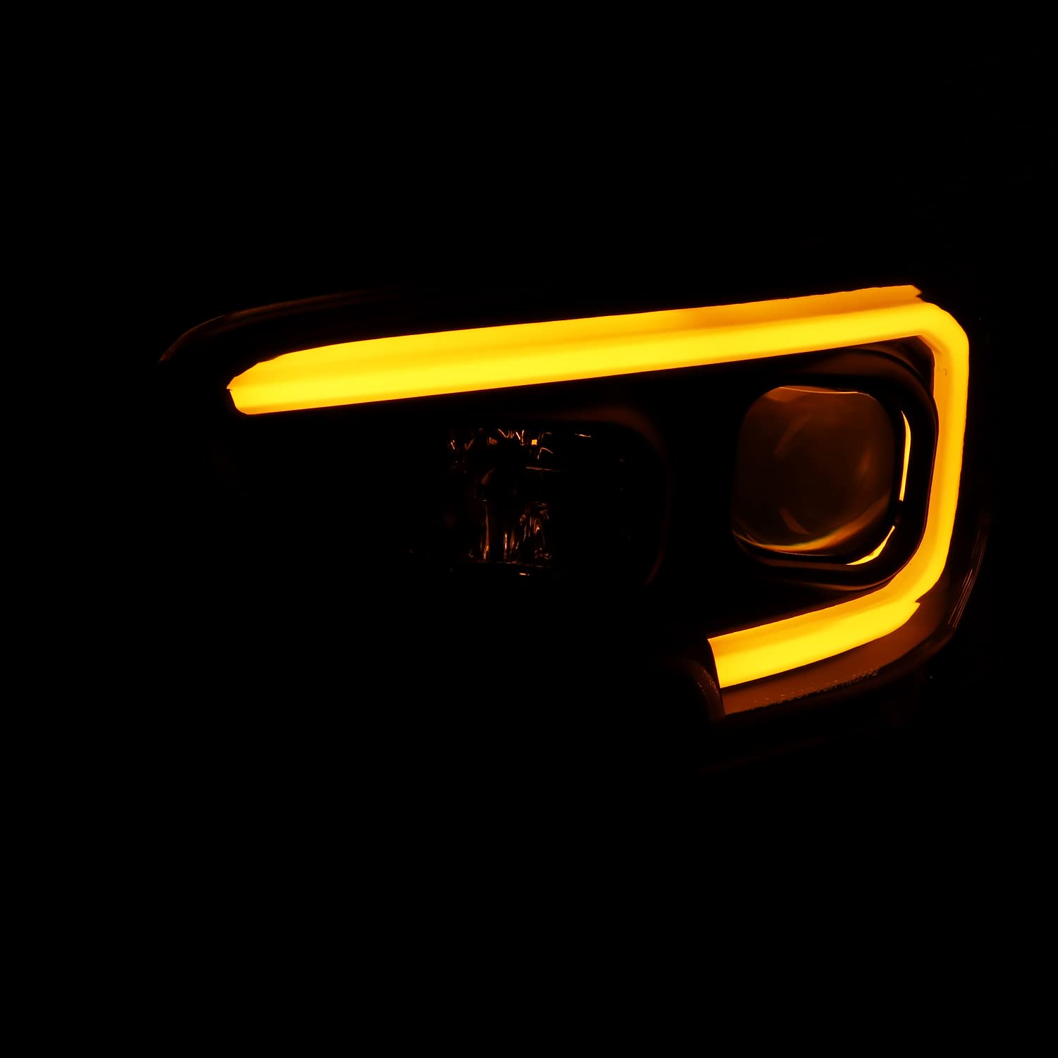 Black Projector Headlights SPEC-D TUNING w/Switchback LED Tube Signal Compatible with 2016-2023 Toyota Tacoma, Left + Right Pair Headlamp Assembly