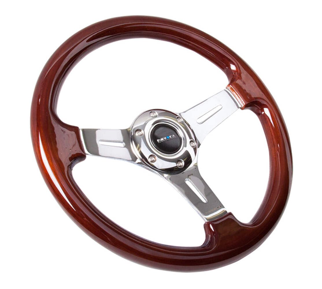NRG Innovations Steering Wheel NRG-ST-015-1CH - 330mm - 25mm Deep Configuration, Classic Wood Grain Wheel 3 Spoke with Chrome Center