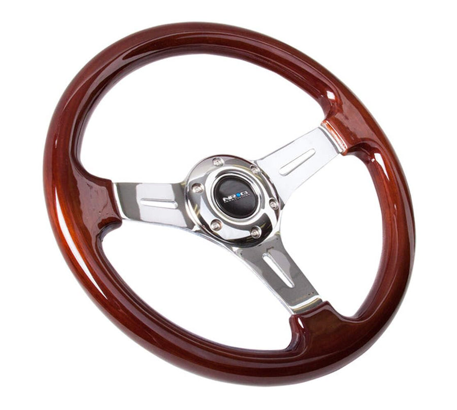NRG Innovations Steering Wheel NRG-ST-015-1CH - 330mm - 25mm Deep Configuration, Classic Wood Grain Wheel 3 Spoke with Chrome Center