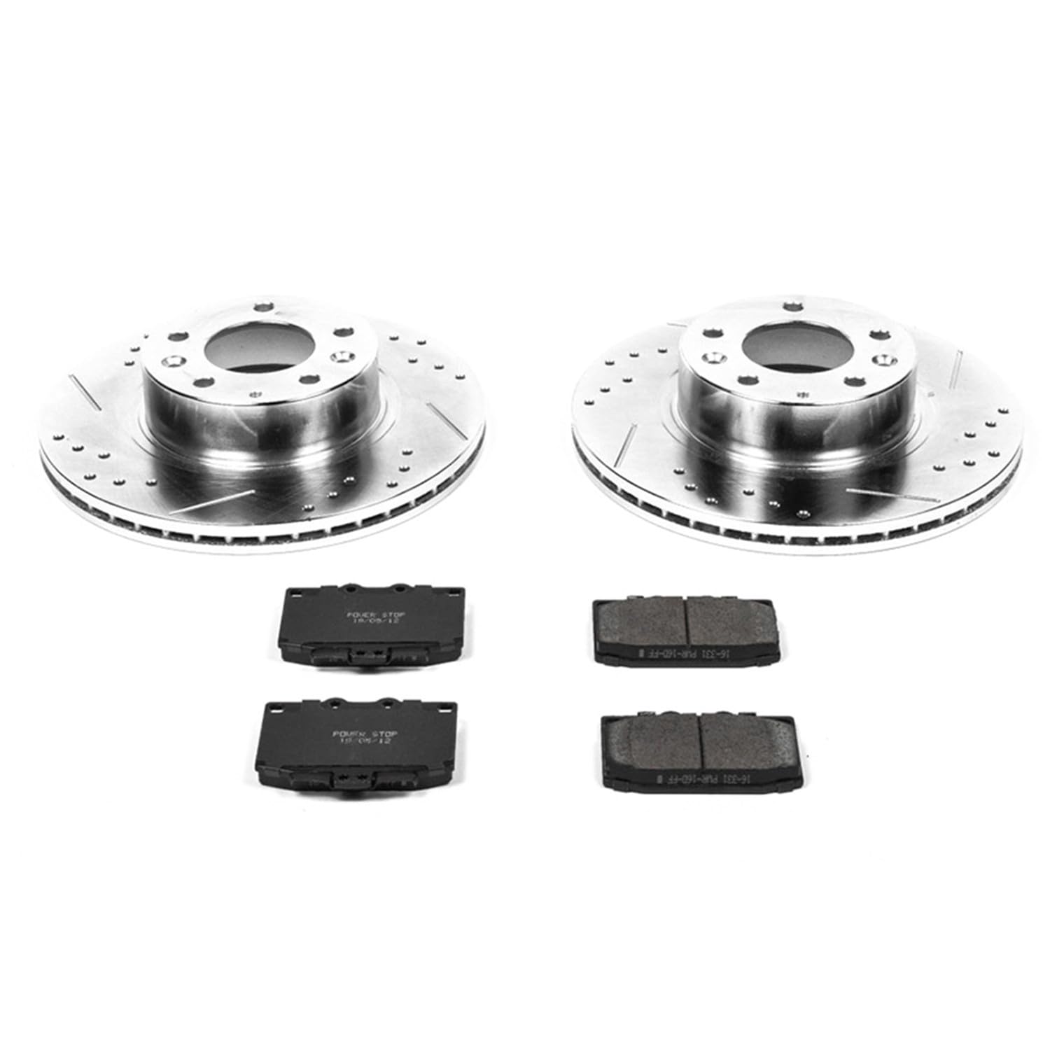 Power Stop K4833 Z23 Carbon Fiber Brake Pads with Drilled & Slotted Brake Rotors Kit For Mazda RX-7 1993-1995 [Model Specific]