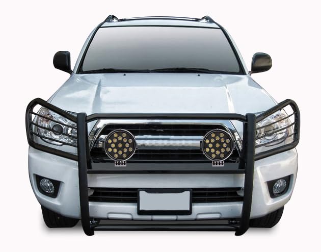 Grille Brush Black Horse Bumper Guard Modular Black Come with Pair of 7.0" Dia.LED Lights with Black Trim Rings Compatible with 2003-2009 Lexus GX470|2003-2009 Toyota 4Runner-17TU26MA-PLB