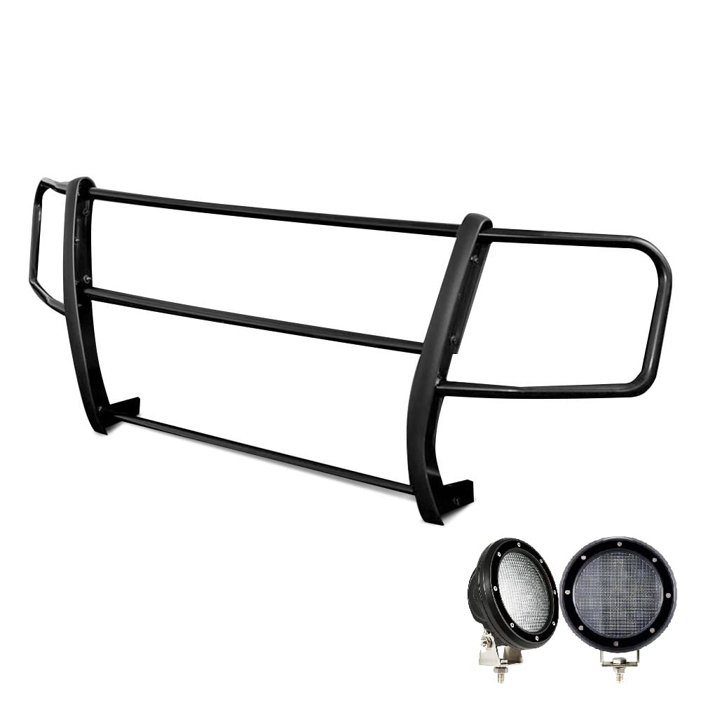 Spartan Black Horse Grille Brush Bumper Guard Modular Come with Pair of 5.3" LED Lights with Black Trim Rings Compatible with 2014-2022 Ram Promaster 1500/2500/3500-17DOPRMA-PLFB