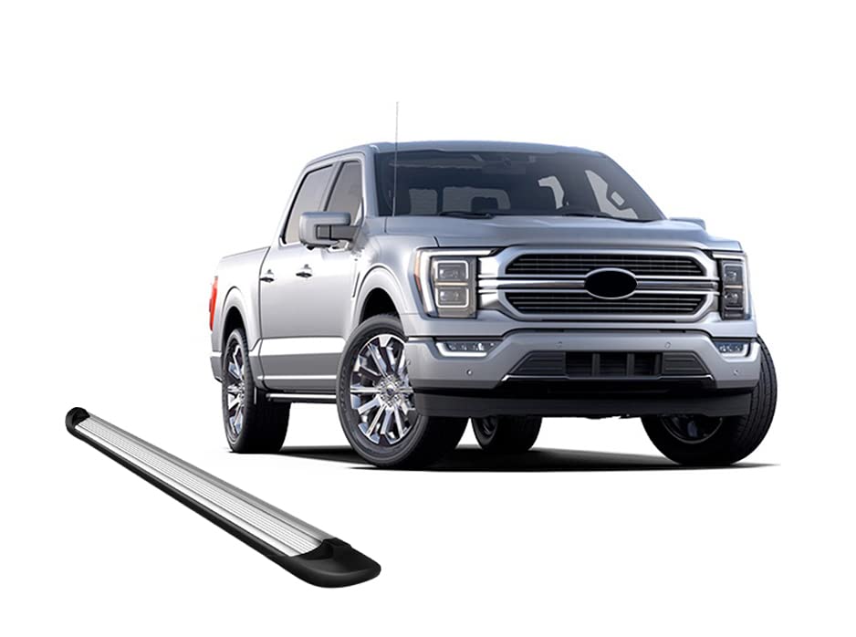 Silver Black Horse Aluminum Transporter Running Boards Compatible with 2015-2024 Ford F-150 SuperCrew Cab / 2017-2024 F-250 350 450 550 Super Duty SuperCrew Cab