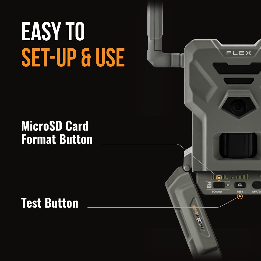 SPYPOINT Flex Trail Camera Cellular - Dual-Sim LTE,1080p Videos, 33MP Photos,Night Vision 4 LED Infrared Flash, 100'Detection Range,0.3S Trigger Speed,GPS Enabled,Cell Cameras for Hunting-for USA only