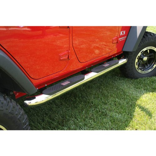 Tube Side Step Kit, Rugged Ridge | Round, 4 Inch, Stainless | 11593.10 | Fits 2007-2018 Jeep Wrangler JK 4-Door