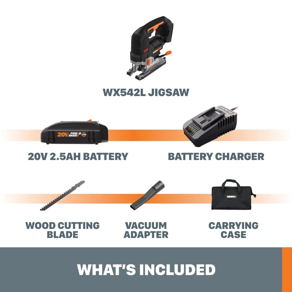 20V Worx NITRO Power Share Cordless Jigsaw with Brushless Motor - WX542L (Battery & Charger Included)