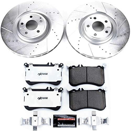 Power Stop K6886-26 Z26 Carbon Fiber Brake Pads Front with Drilled & Slotted Brake Rotors Kit and 1 Front Sensor Wire For Mercedes-Benz CLS550 2012-2018 [Model Specific]